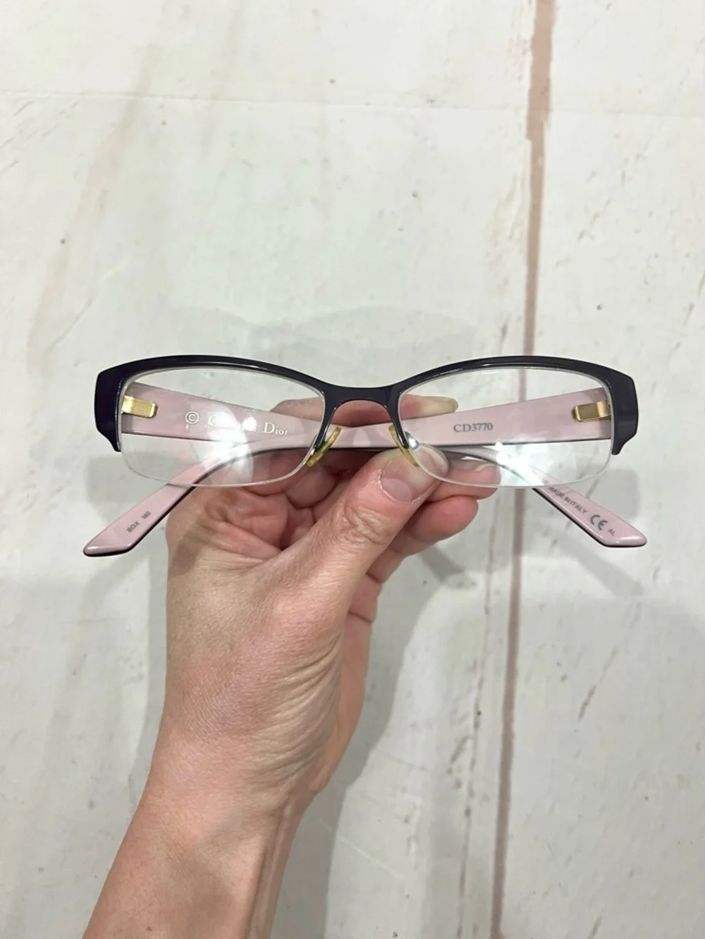 Christian Dior Purple Quilted Stem Half Rim Prescription Cat Eye Glass Frames